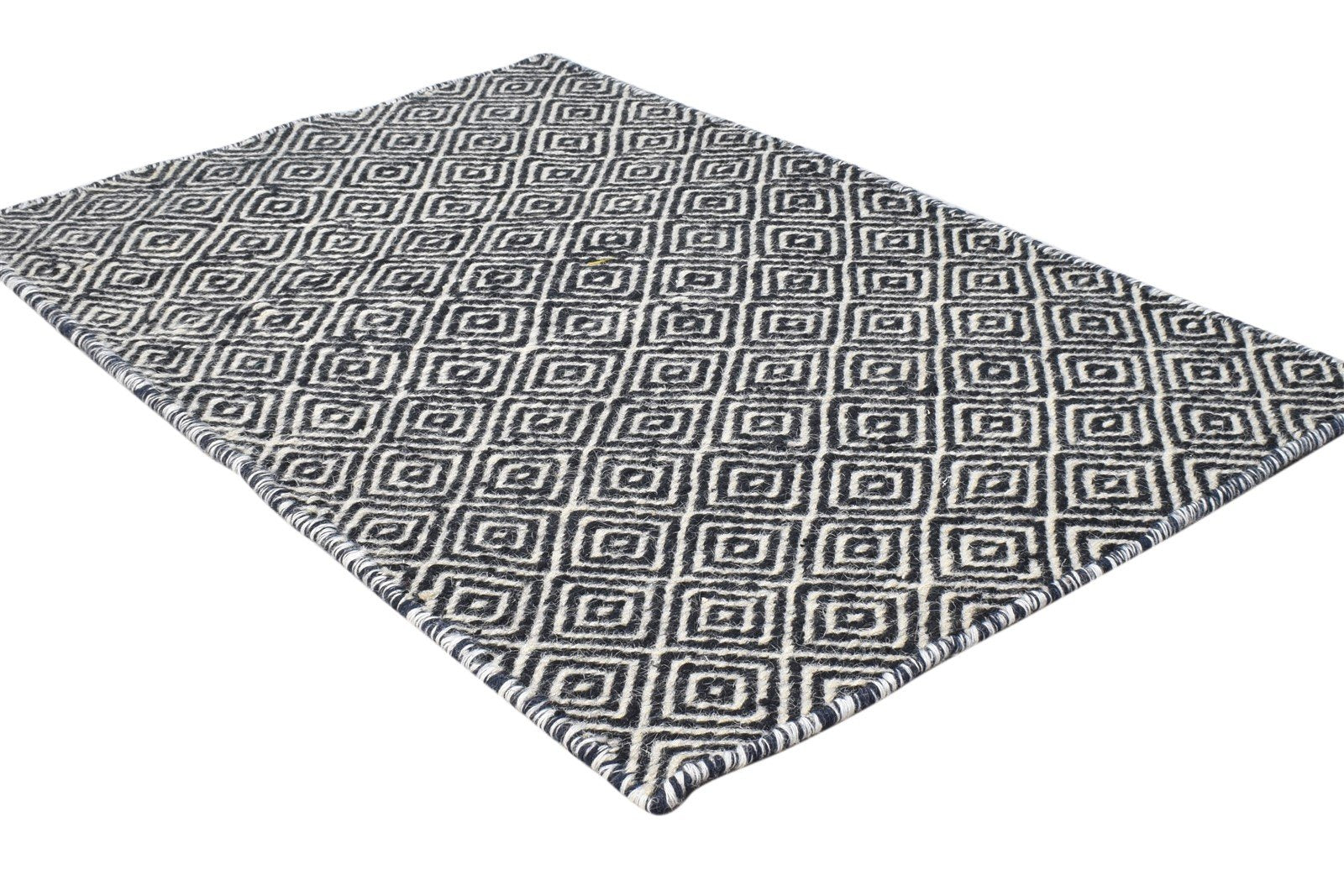 Dhurrie Black Wool Rug 2' X 3' Modern Scandinavian Diamond Small Carpet 7865013239957