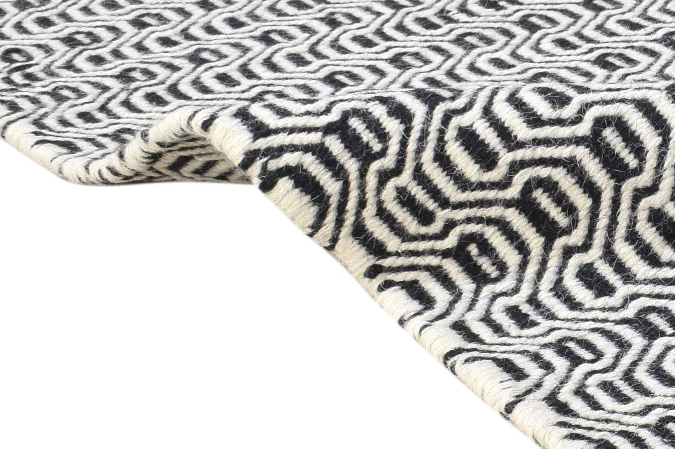Dhurrie Black Wool Rug 4' X 6' Modern French Geometric Room Size Carpet 7864987811989