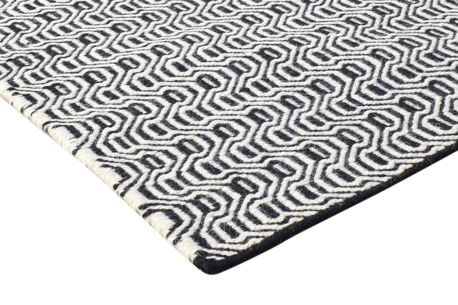 Dhurrie Black Wool Rug 4' X 6' Modern French Geometric Room Size Carpet 7864987811989