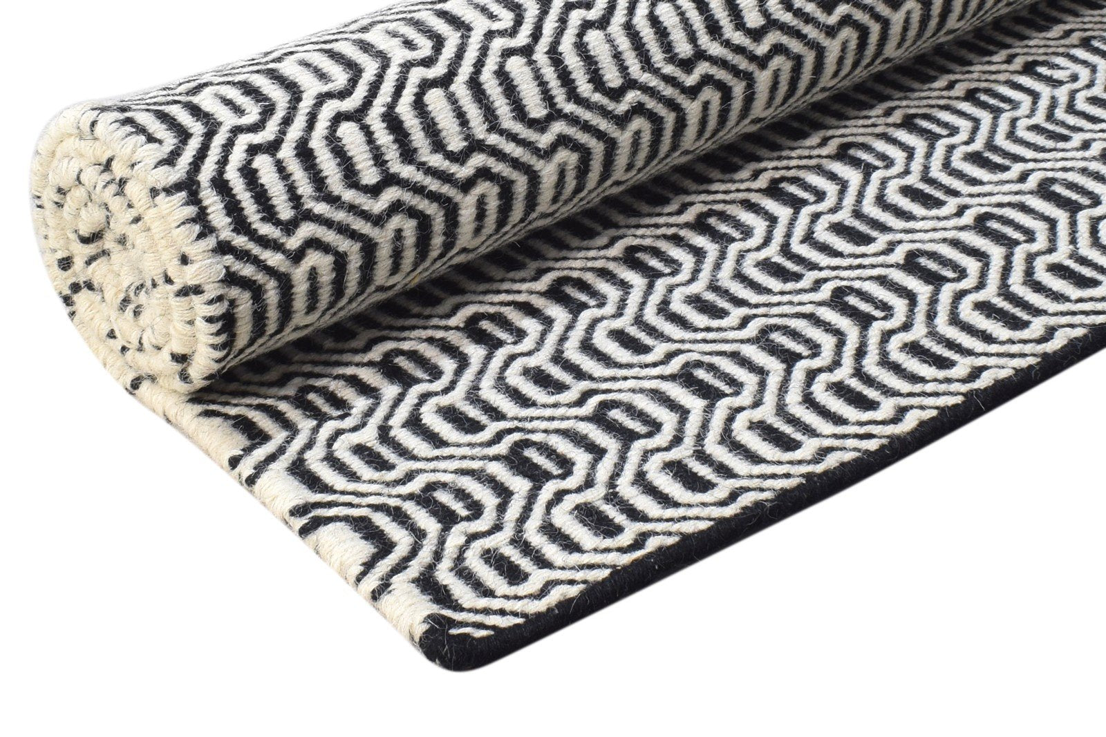 Dhurrie Black Wool Rug 4' X 6' Modern French Geometric Room Size Carpet 7864987811989