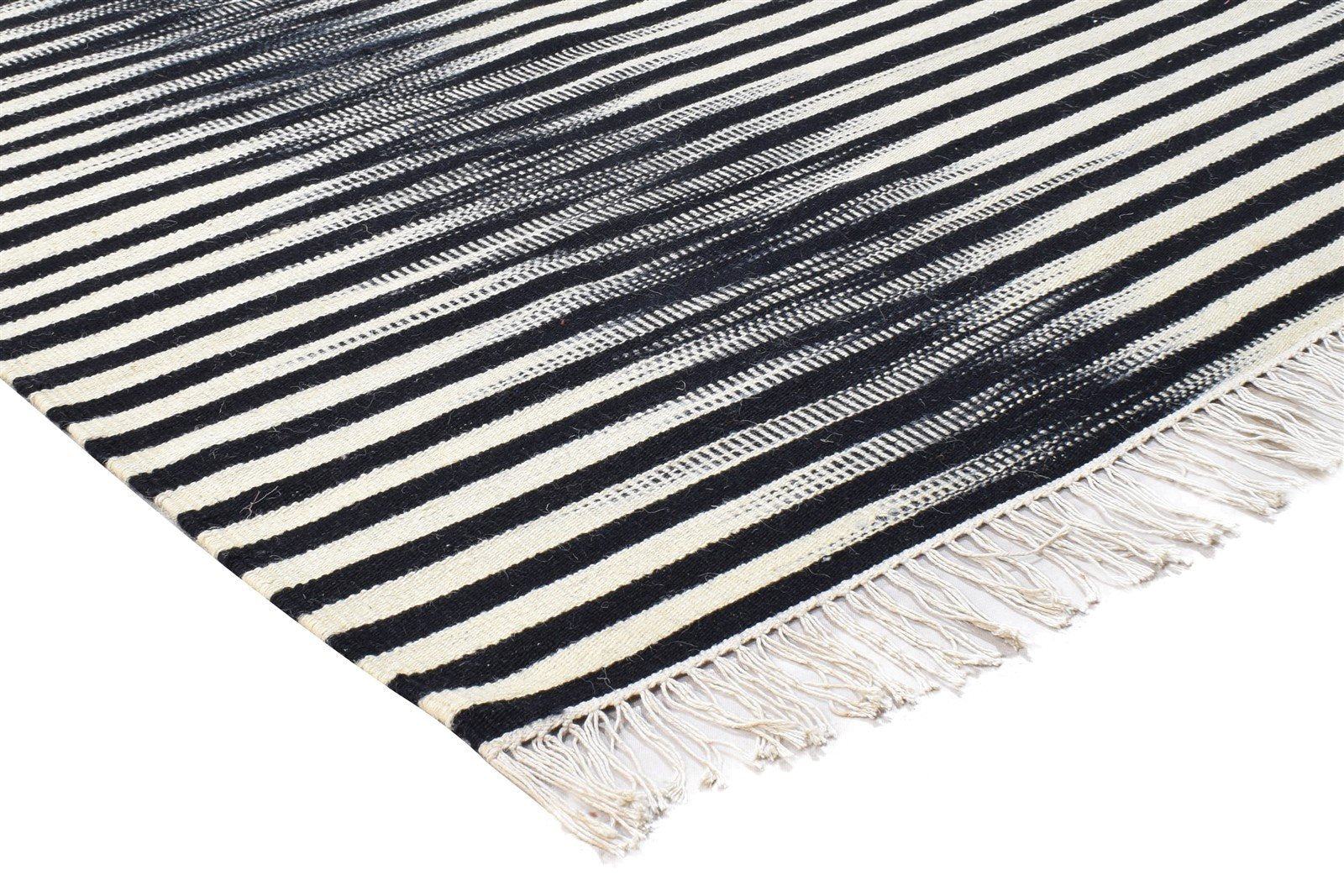 Bertha Dhurrie Black Wool Rug 5' X 8' Modern Scandinavian Striped 7865044435093
