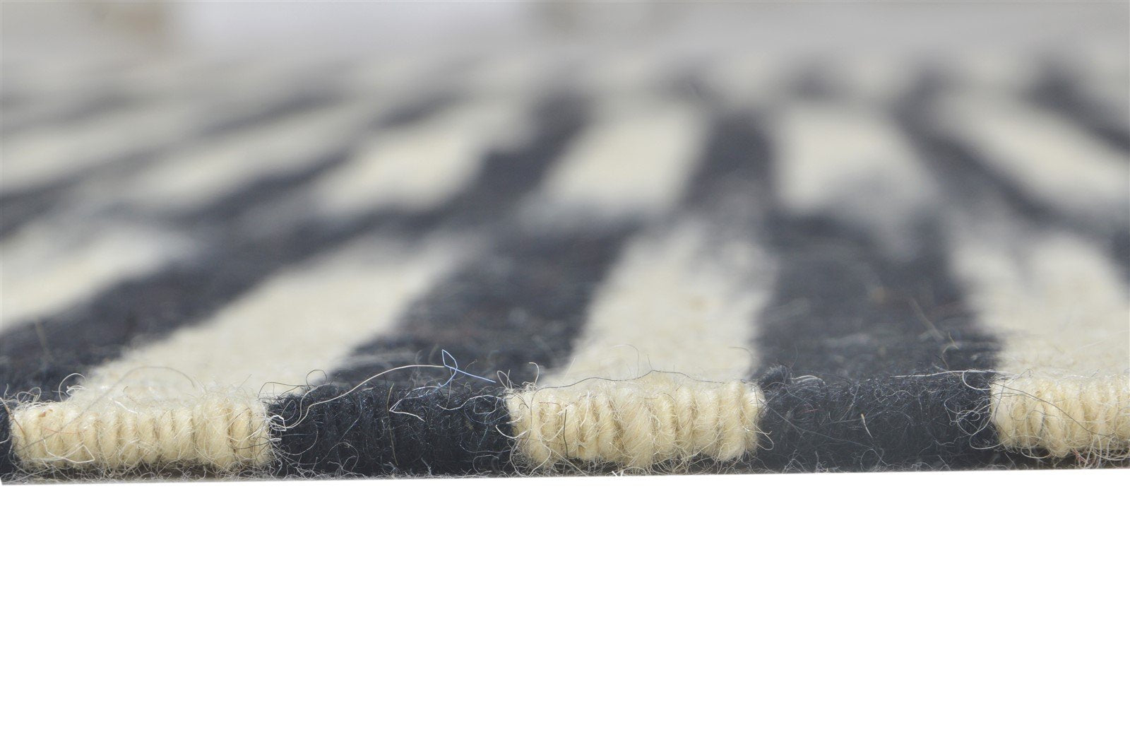 Bertha Dhurrie Black Wool Rug 5' X 8' Modern Scandinavian Striped 7865044435093