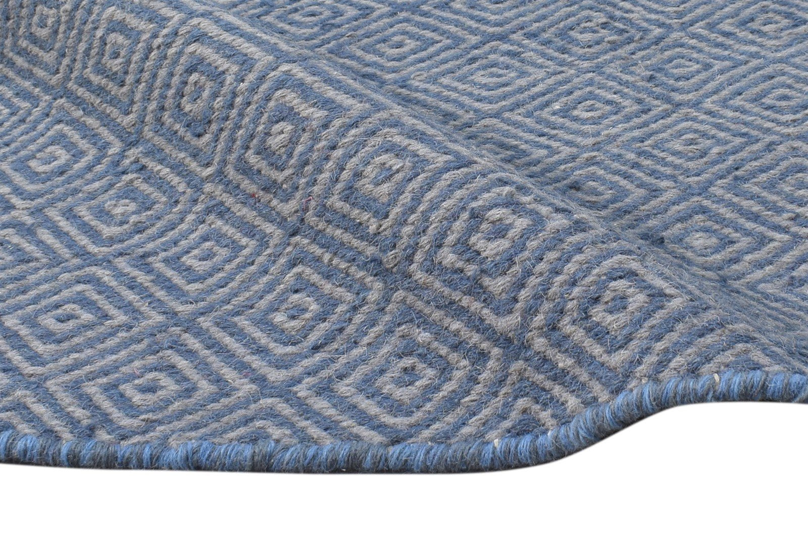 Dhurrie Blue Wool Rug 2' X 3' Modern Scandinavian Diamond Small Carpet 7865012879509