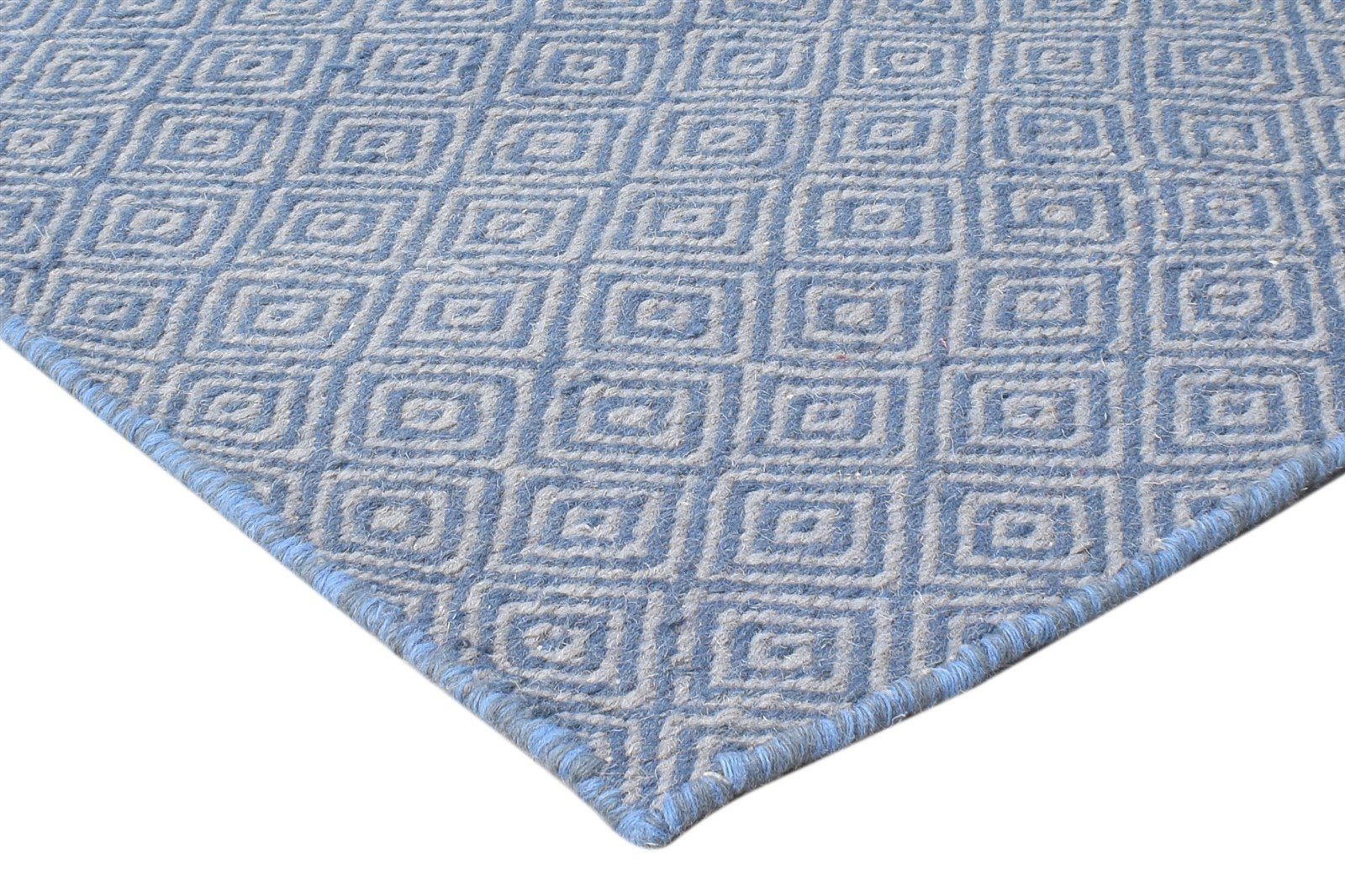 Dhurrie Blue Wool Rug 2' X 3' Modern Scandinavian Diamond Small Carpet 7865012879509