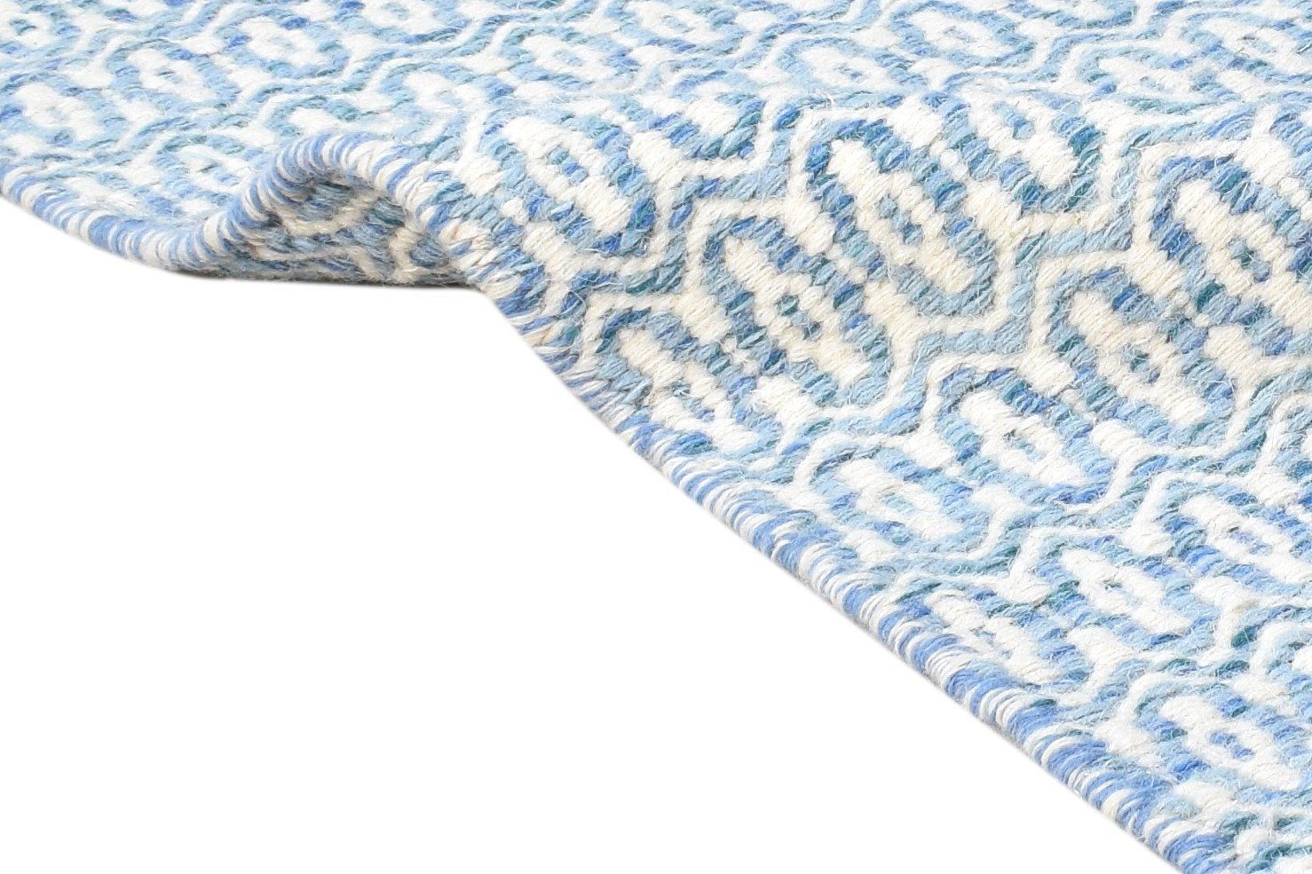 Dhurrie Blue Wool Rug 2' X 3' Modern Scandinavian Nordic Small Carpet 7865012650133