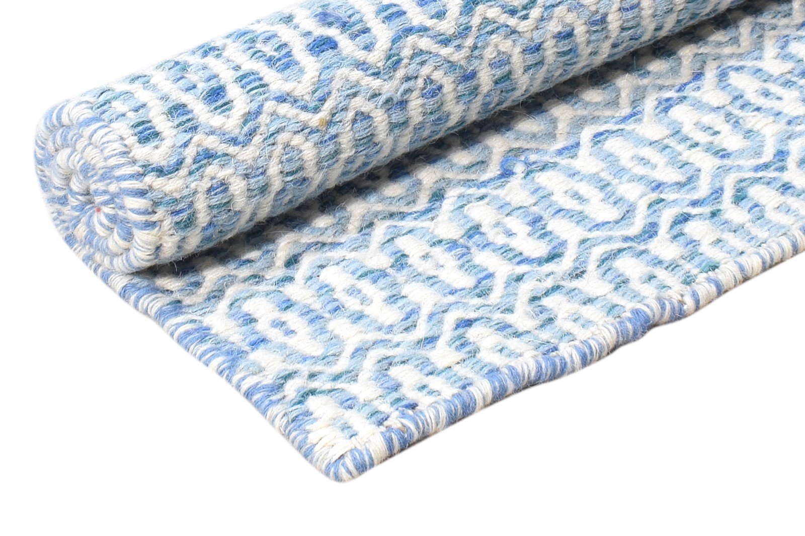 Dhurrie Blue Wool Rug 2' X 3' Modern Scandinavian Nordic Small Carpet 7865012650133