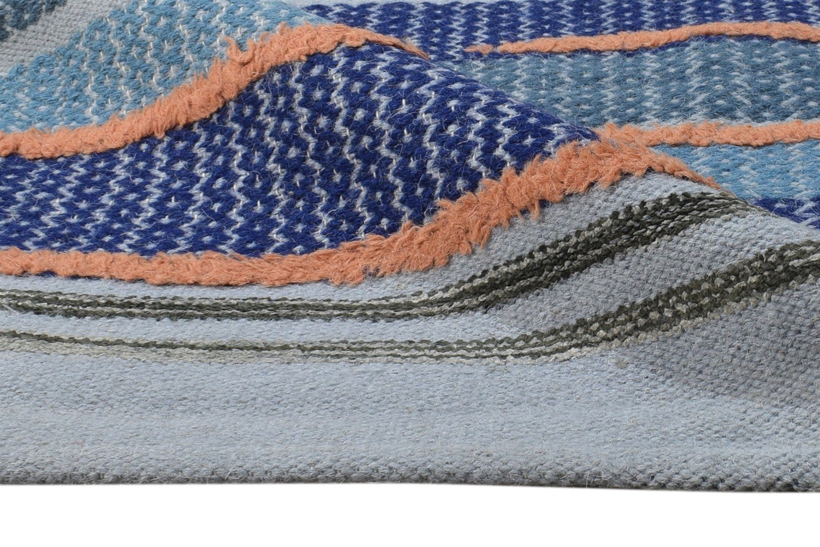 Dhurrie Blue Wool Rug 3' X 5' Modern Bohemian Abstract Room Size Carpet 7865196216469