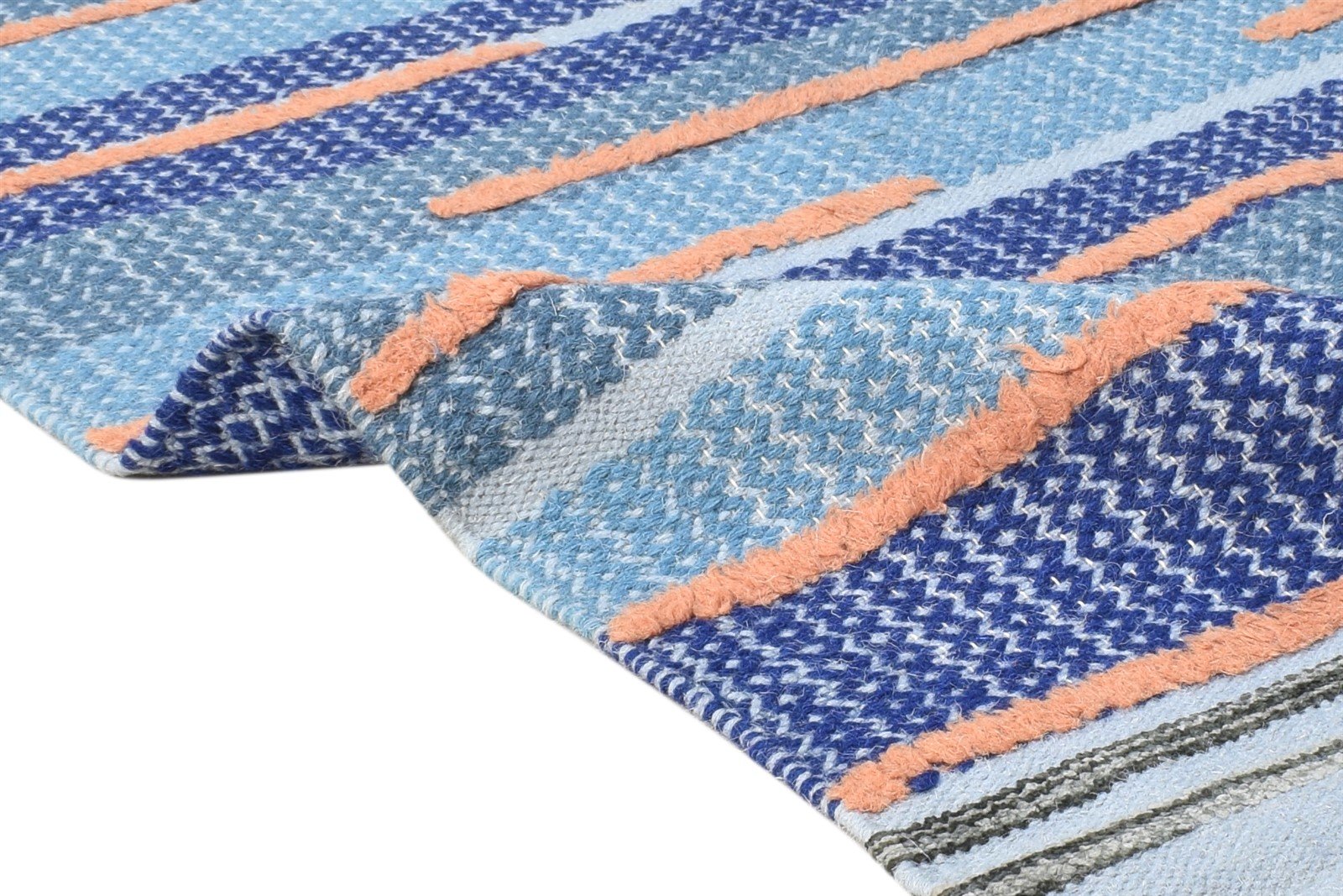 Dhurrie Blue Wool Rug 3' X 5' Modern Bohemian Abstract Room Size Carpet 7865196216469