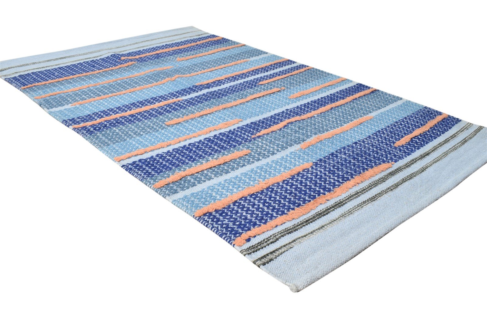 Dhurrie Blue Wool Rug 3' X 5' Modern Bohemian Abstract Room Size Carpet 7865196216469