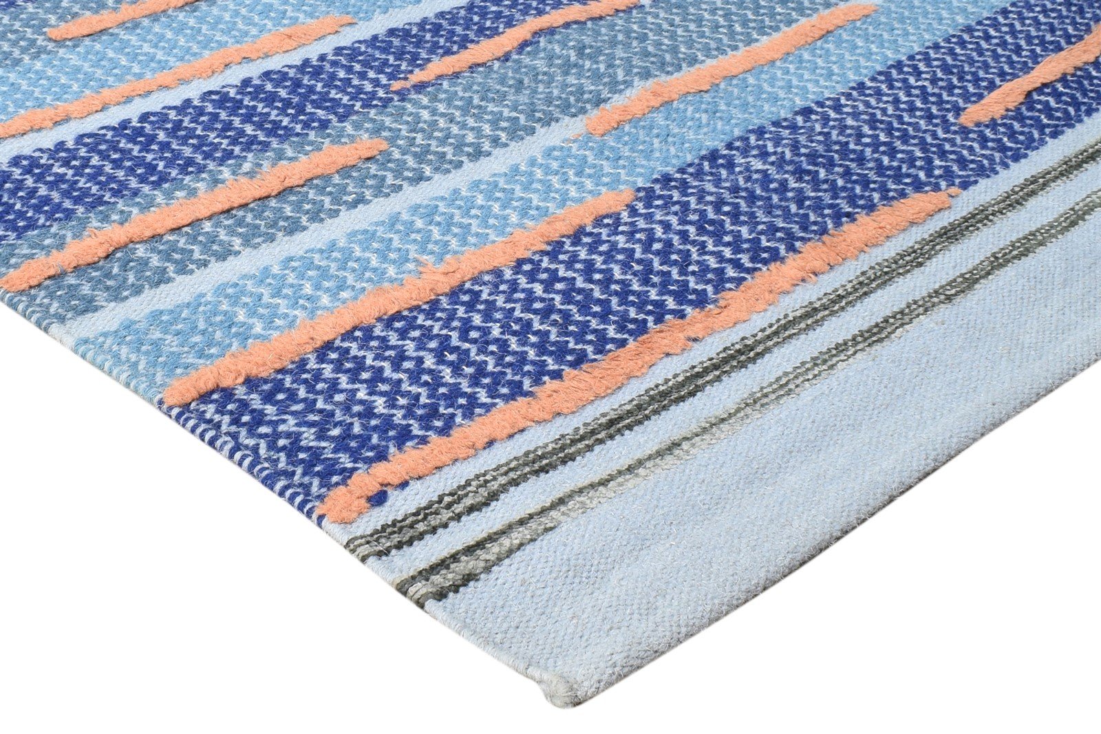 Dhurrie Blue Wool Rug 3' X 5' Modern Bohemian Abstract Room Size Carpet 7865196216469
