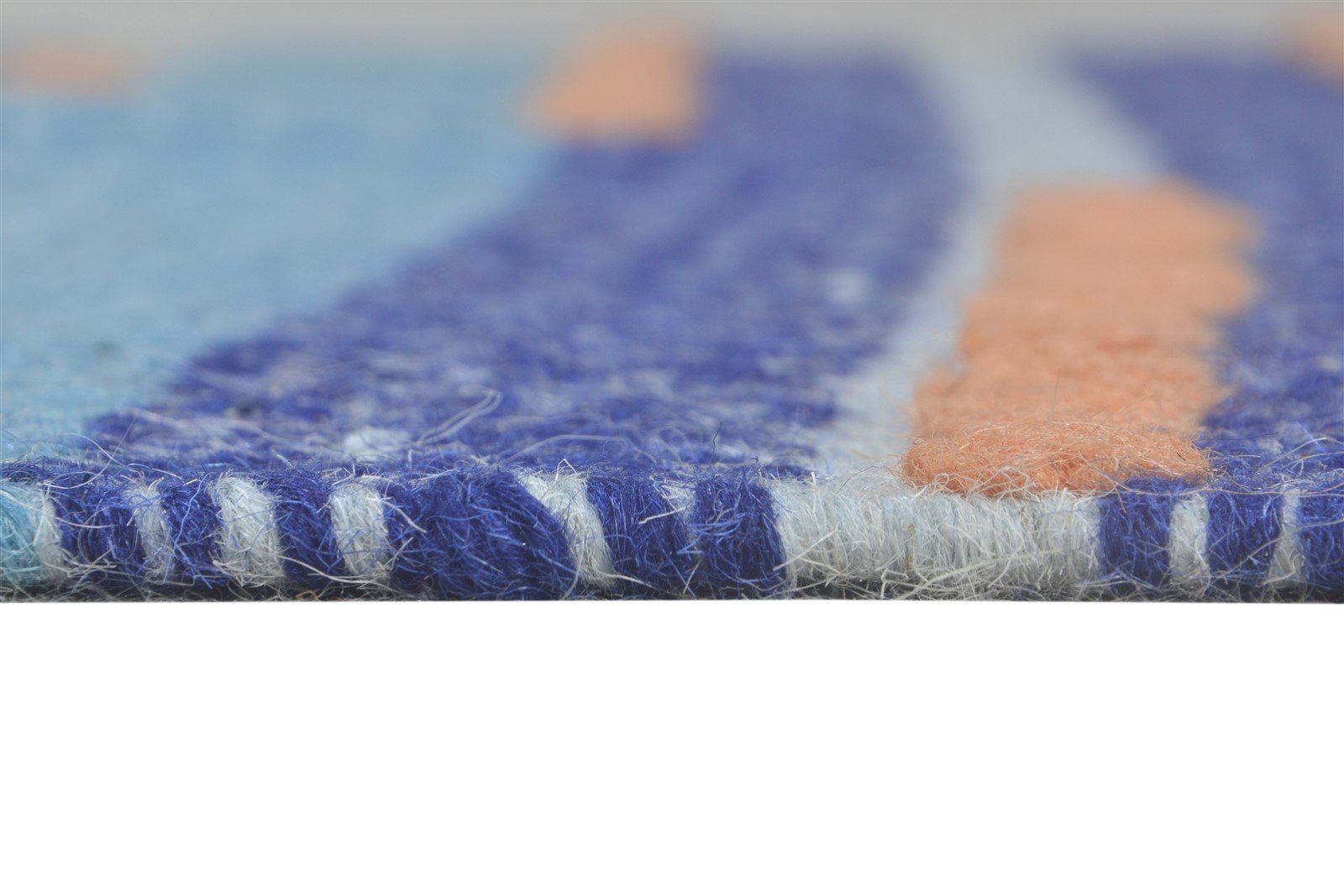 Dhurrie Blue Wool Rug 3' X 5' Modern Bohemian Abstract Room Size Carpet 7865196216469