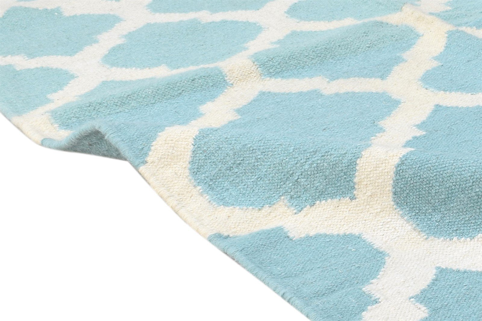 Dhurrie Blue Wool Rug 3' X 5' Modern Moroccan Trellis Room Size Carpet 7864384454805
