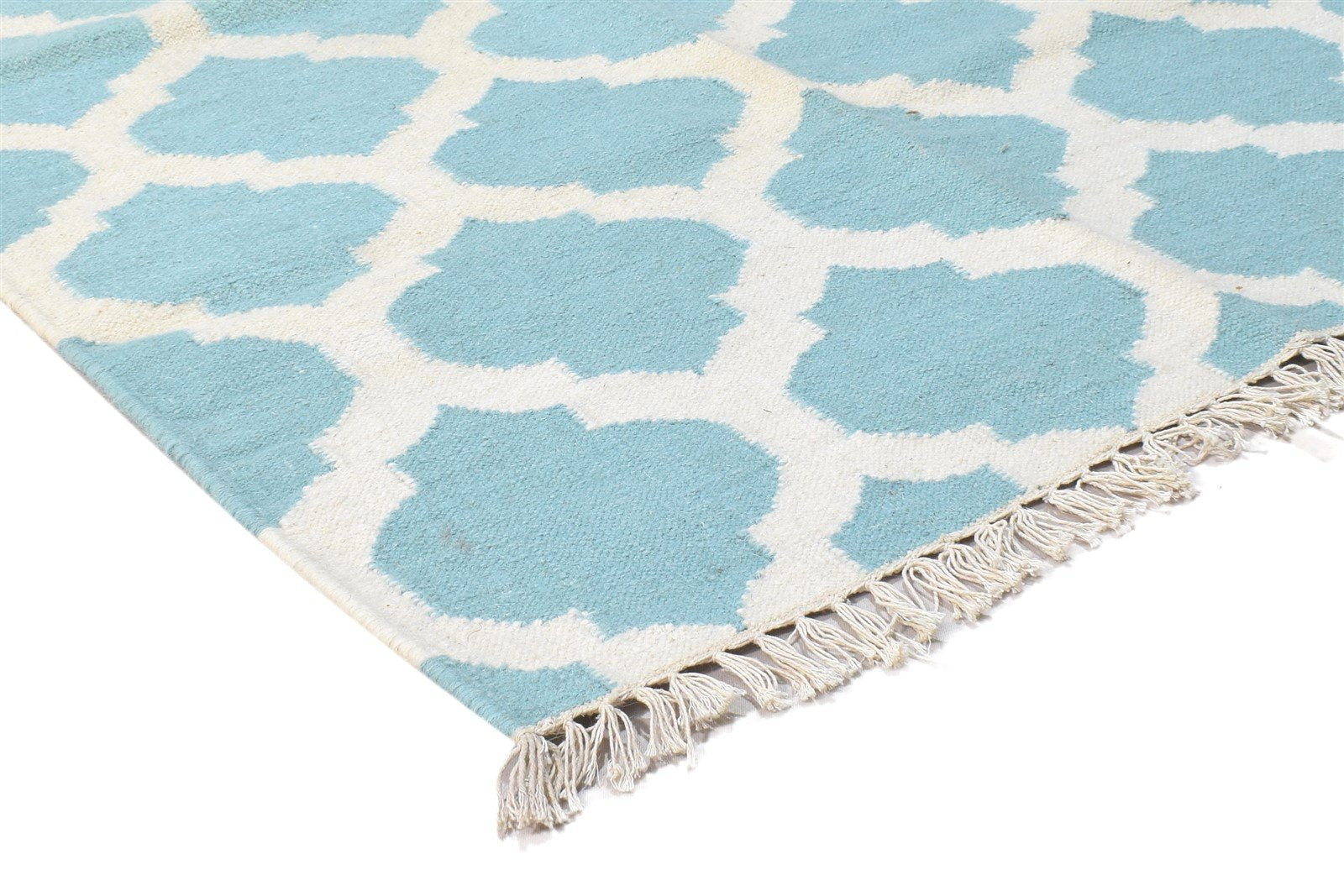 Dhurrie Blue Wool Rug 3' X 5' Modern Moroccan Trellis Room Size Carpet 7864384454805