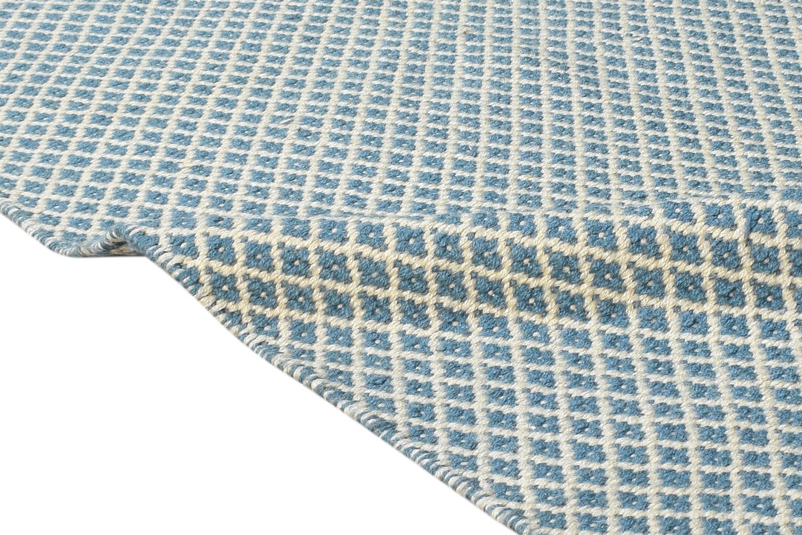 Dhurrie Blue Wool Rug 3' X 5' Modern Scandinavian Nordic Small Carpet 7864671273109