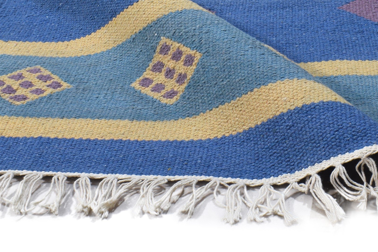 Dhurrie Blue Wool Rug 4' X 6' Southwestern American Tribal Room Size Carpet 7865002852501