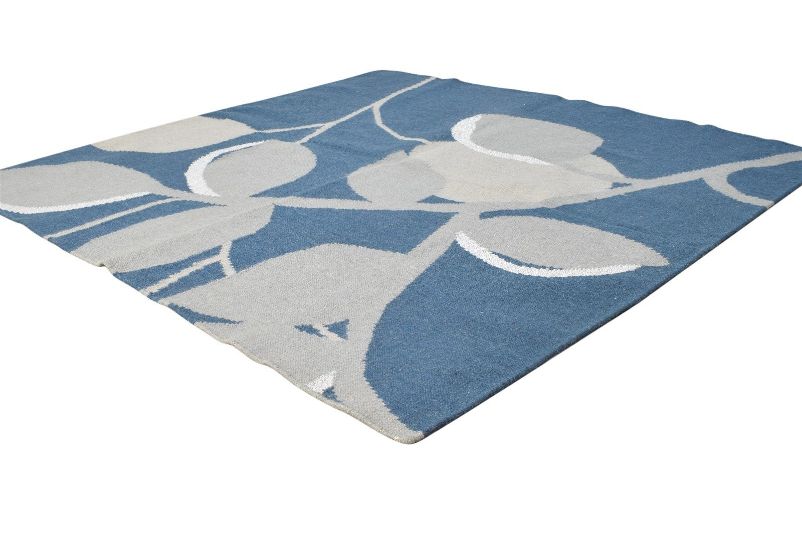 Dhurrie Blue Wool Rug 5' X 5' Transitional European Floral Room Size Carpet 7865142706325