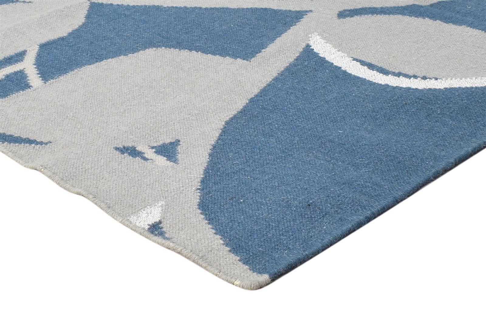 Dhurrie Blue Wool Rug 5' X 5' Transitional European Floral Room Size Carpet 7865142706325