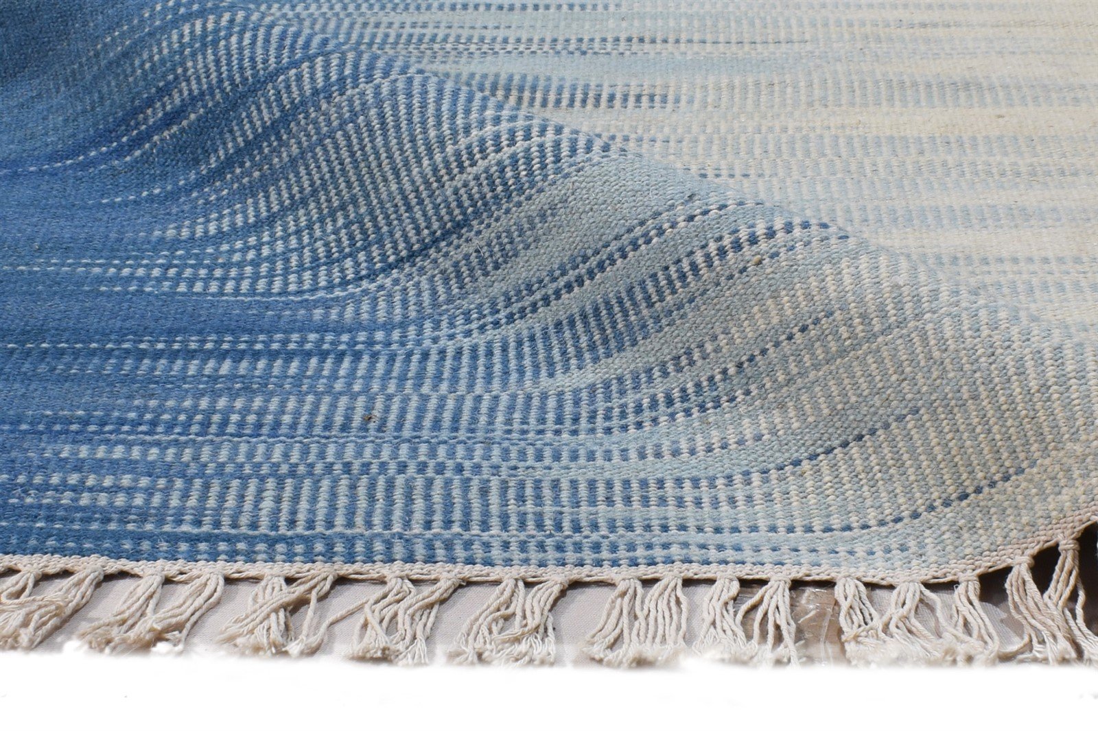 Dhurrie Blue Wool Rug 5' X 7' Modern Scandinavian Abstract Room Size Carpet 7865193005205