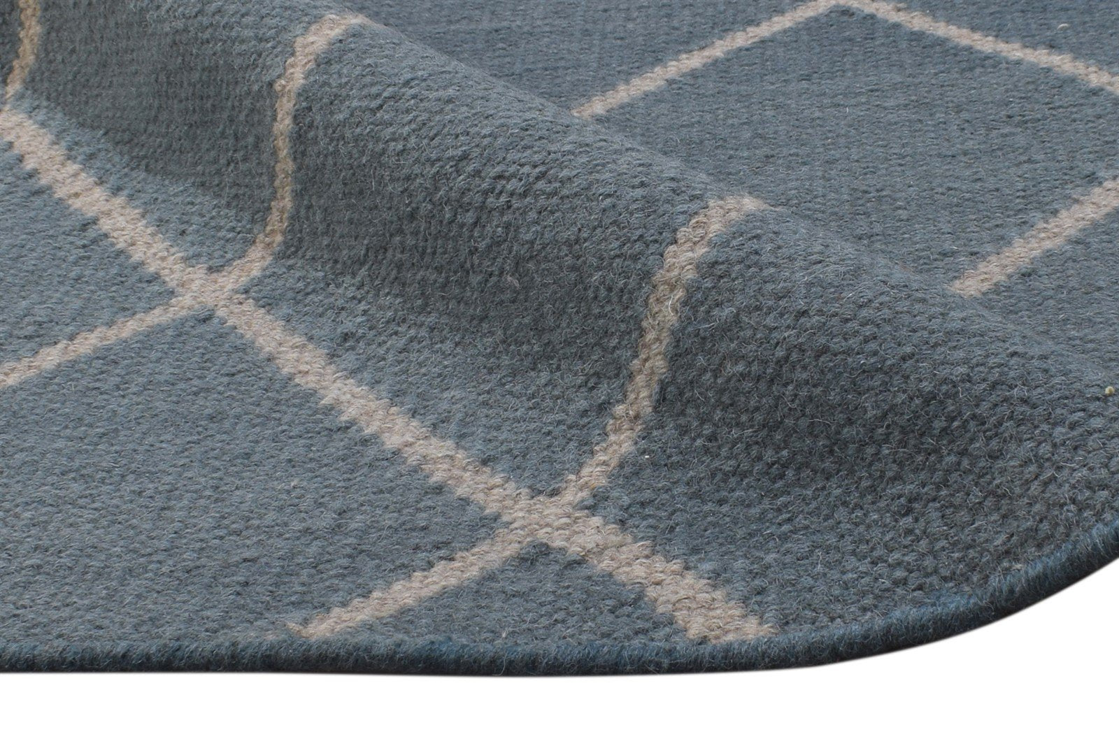 Dhurrie Blue Wool Rug 6' X 7' Modern Moroccan Diamond Large Carpet 7864815878293