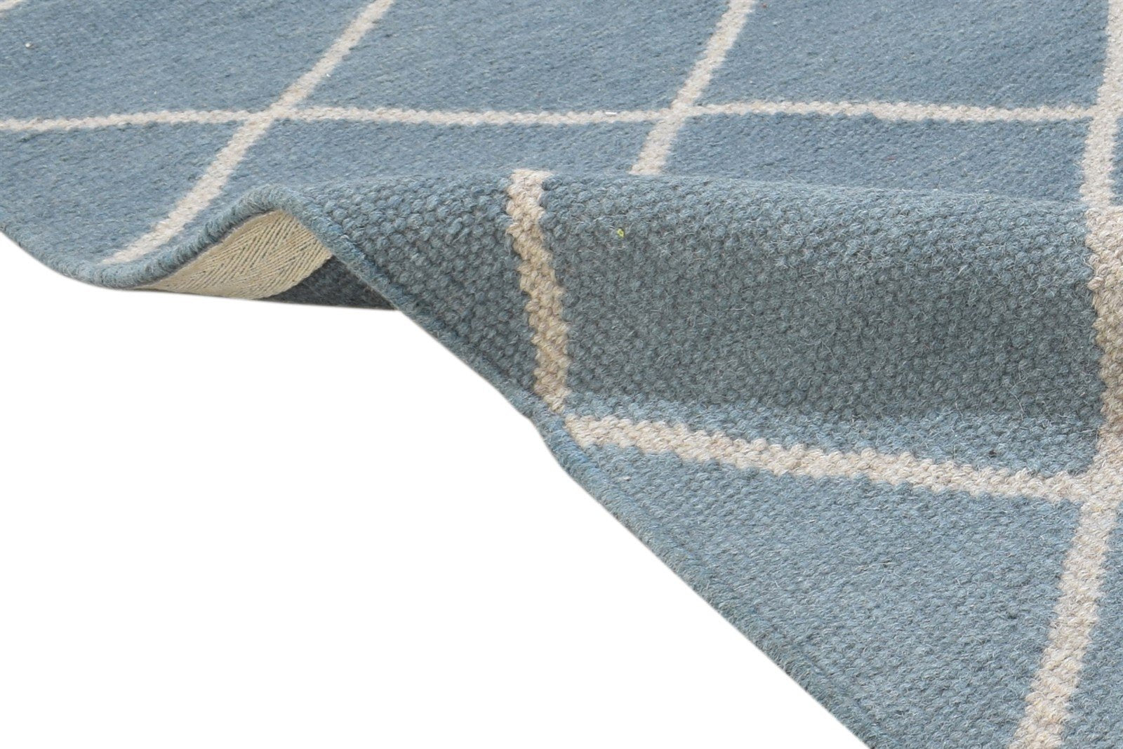Dhurrie Blue Wool Rug 6' X 7' Modern Moroccan Diamond Large Carpet 7864815878293