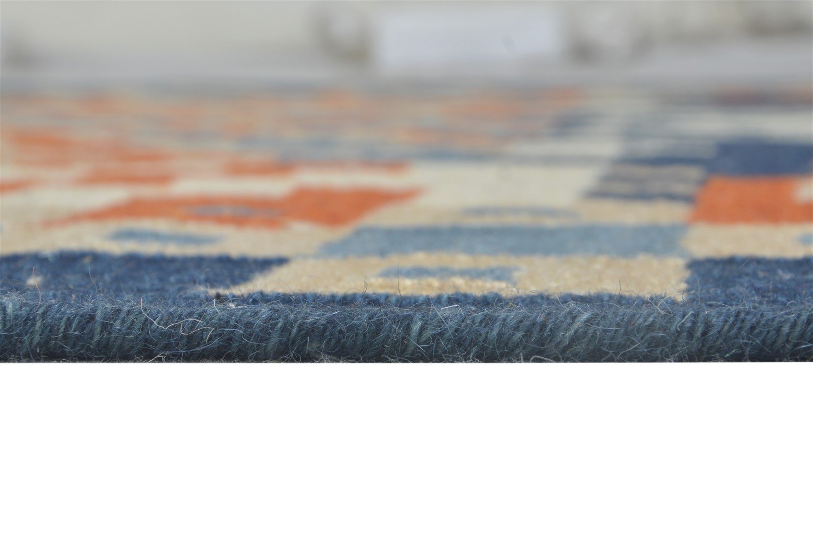 Dhurrie Blue Wool Rug 6' X 8' Southwestern American Tribal Room Size Carpet 7865024053397