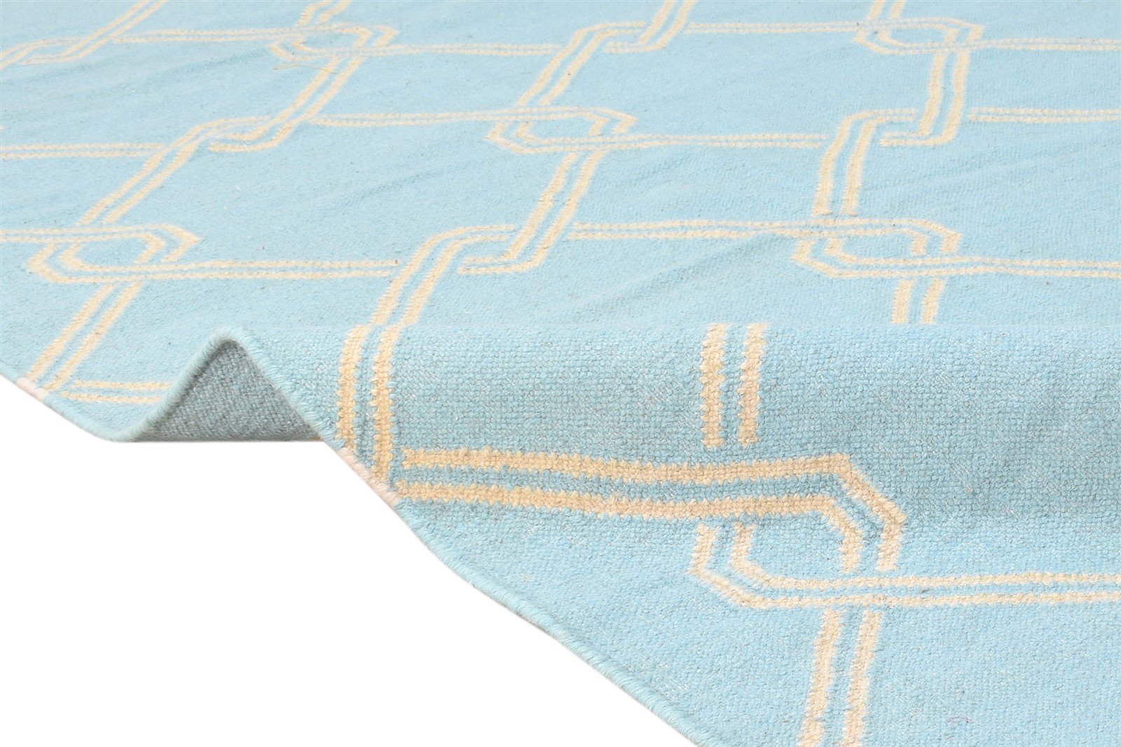 Dhurrie Blue Wool Rug 8' X 11' Modern Moroccan Trellis Large Carpet 7865187139733