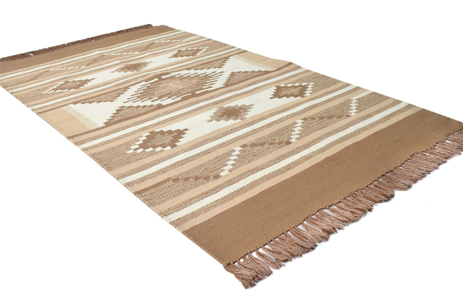 Dhurrie Brown Cotton Rug 3' X 5' Tribal American Southwestern Small Carpet 7864672387221