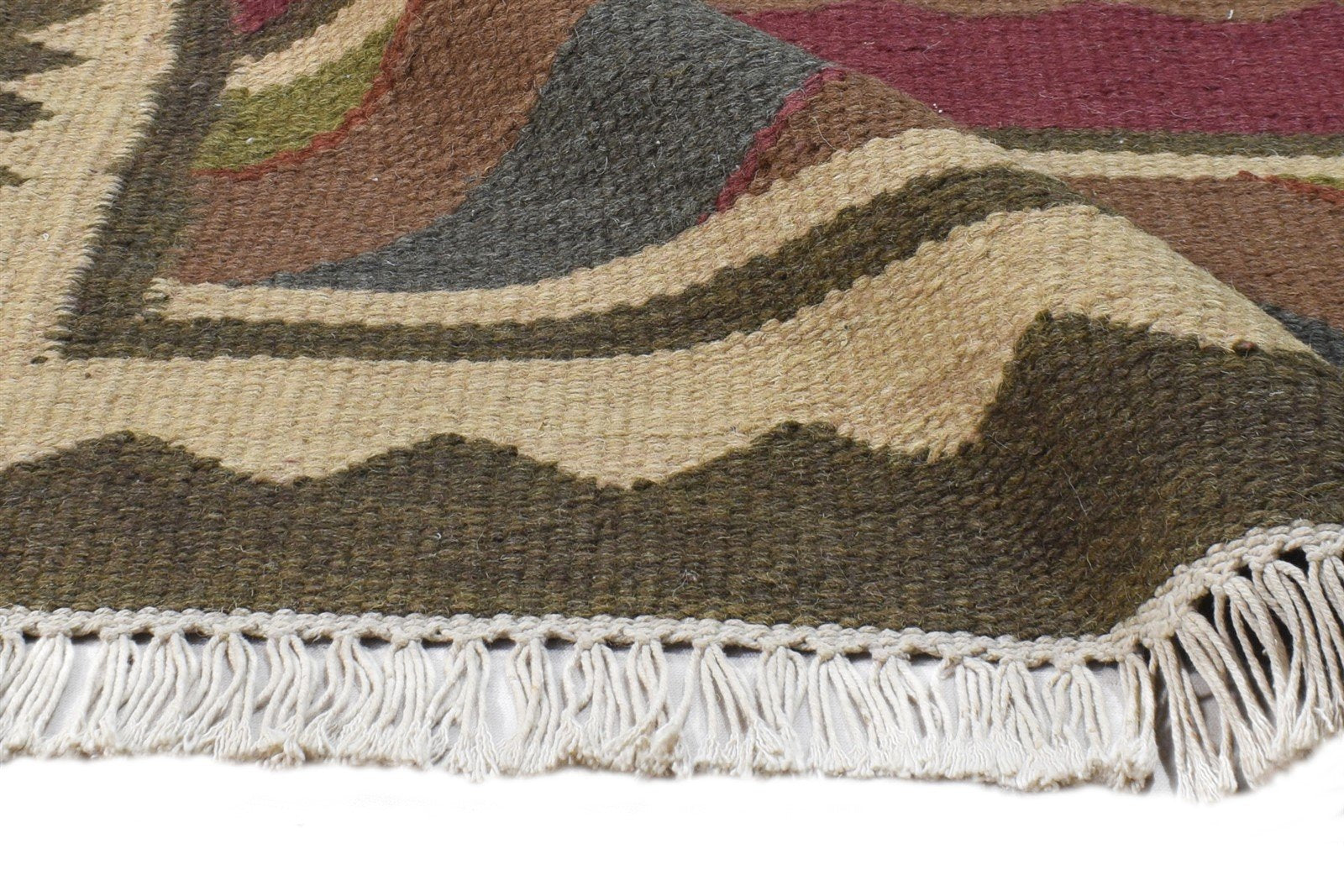 Audrey Dhurrie Brown Wool Rug 2'6 X 4' Southwestern American Tribal 7865081921685