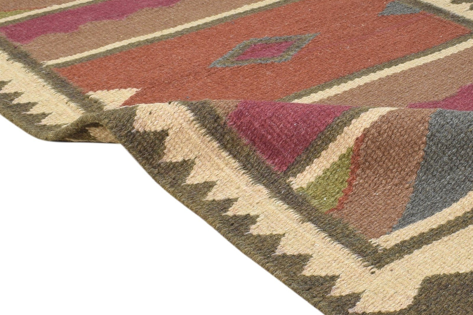 Audrey Dhurrie Brown Wool Rug 2'6 X 4' Southwestern American Tribal 7865081921685