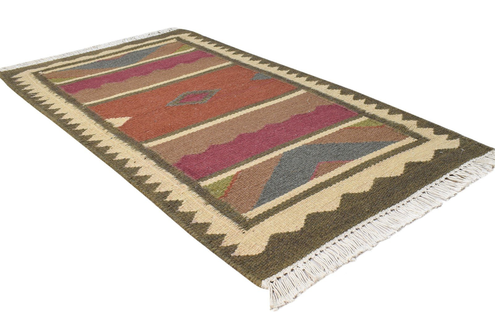 Audrey Dhurrie Brown Wool Rug 2'6 X 4' Southwestern American Tribal 7865081921685
