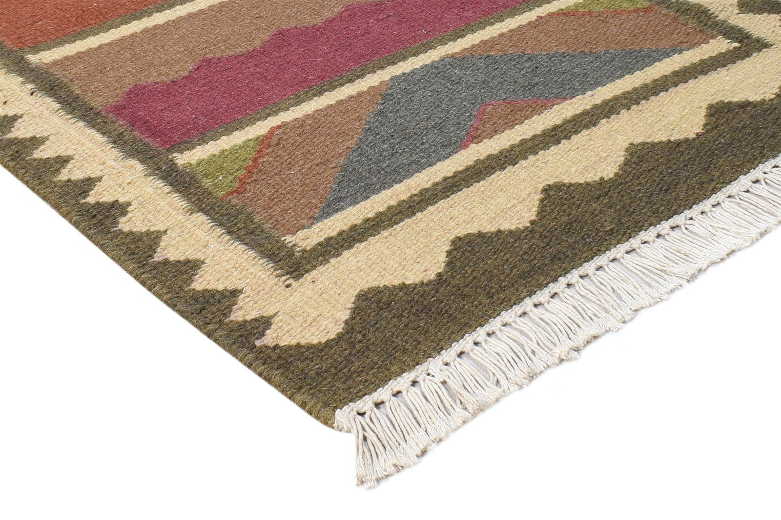 Audrey Dhurrie Brown Wool Rug 2'6 X 4' Southwestern American Tribal 7865081921685