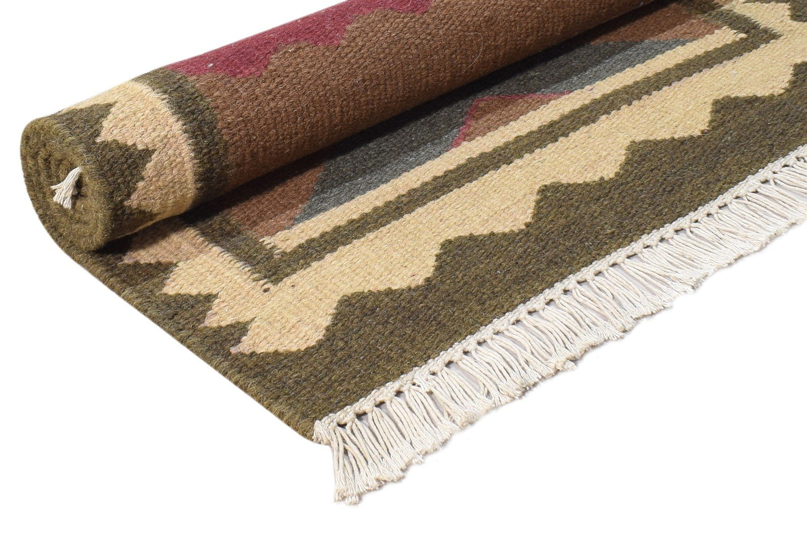 Audrey Dhurrie Brown Wool Rug 2'6 X 4' Southwestern American Tribal 7865081921685