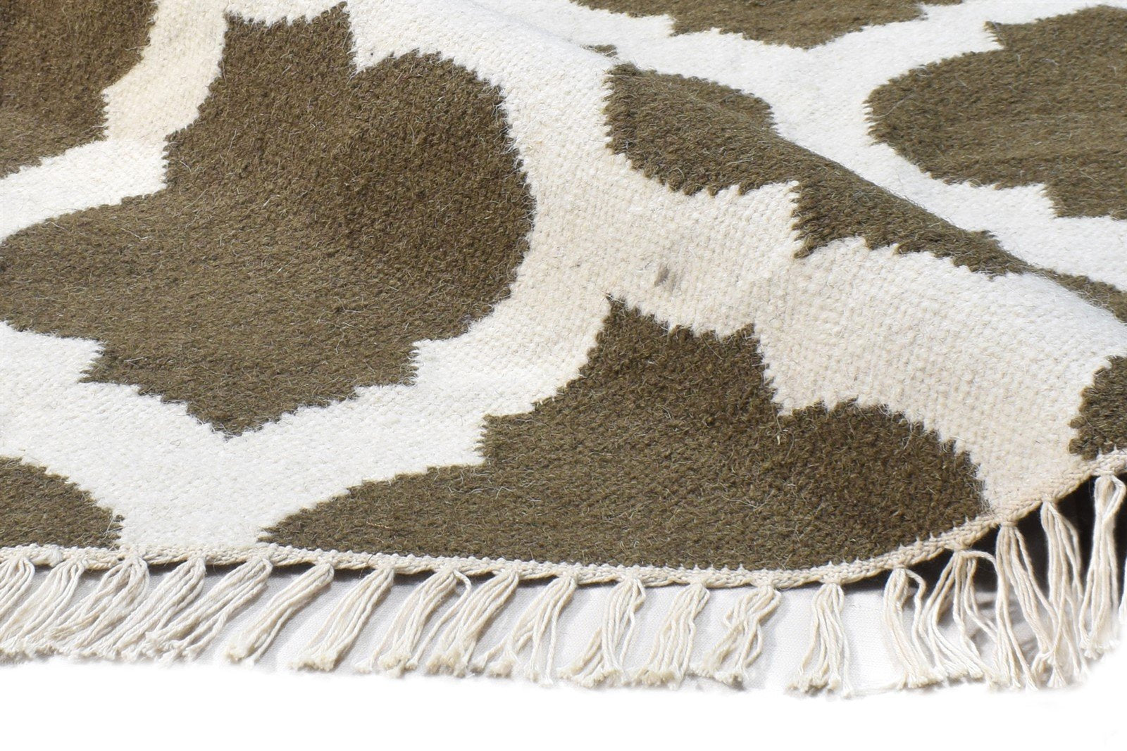 Dhurrie Brown Wool Rug 3' X 5' Modern Moroccan Scroll Tile Small Carpet 7865123766421