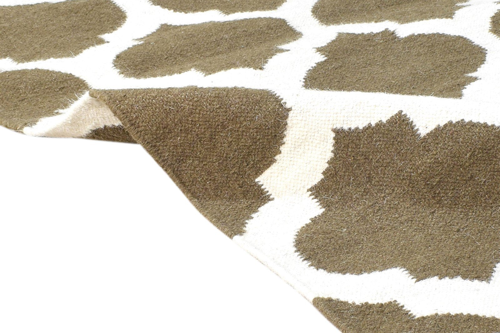 Dhurrie Brown Wool Rug 3' X 5' Modern Moroccan Scroll Tile Small Carpet 7865123766421