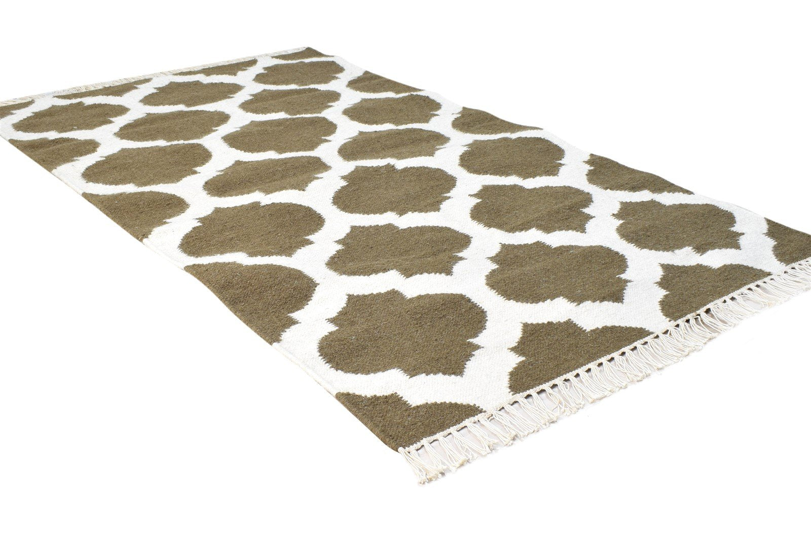 Dhurrie Brown Wool Rug 3' X 5' Modern Moroccan Scroll Tile Small Carpet 7865123766421