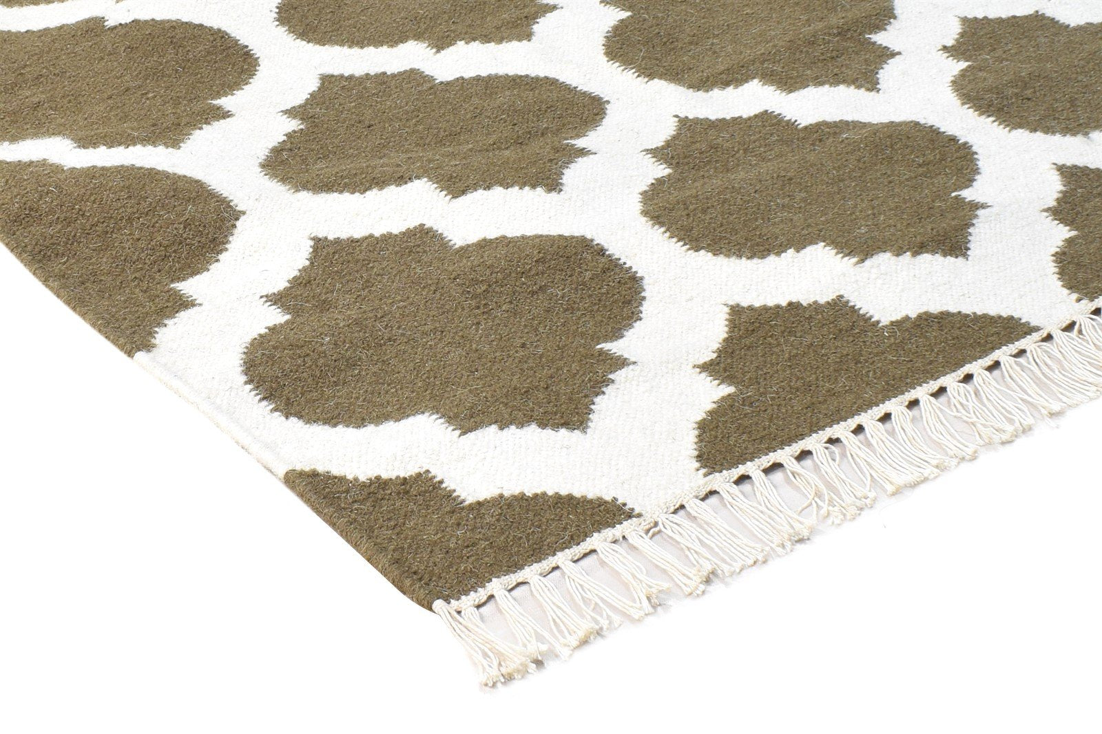 Dhurrie Brown Wool Rug 3' X 5' Modern Moroccan Scroll Tile Small Carpet 7865123766421