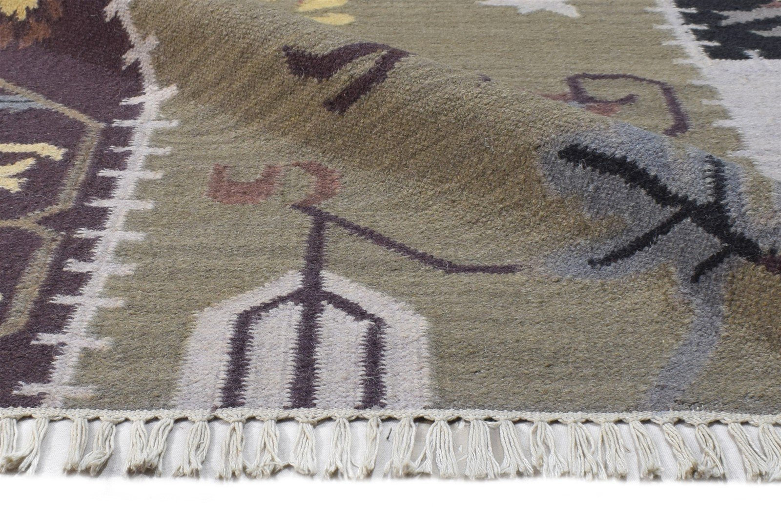 Dhurrie Brown Wool Rug 4' X 6' Modern Oriental Patchwork Room Size Carpet 7865081495701