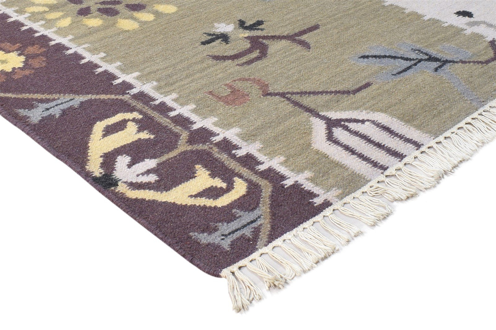 Dhurrie Brown Wool Rug 4' X 6' Modern Oriental Patchwork Room Size Carpet 7865081495701