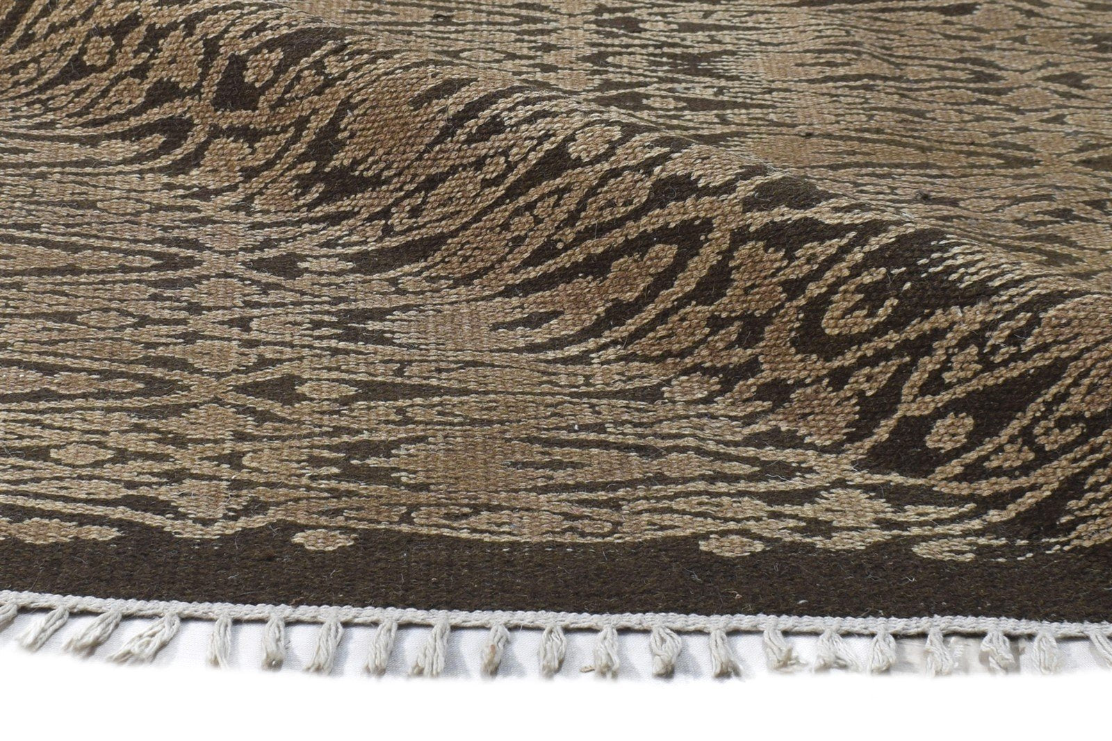 Dhurrie Brown Wool Rug 4' X 6' Modern Scandinavian Nordic Room Size Carpet 7864673108117