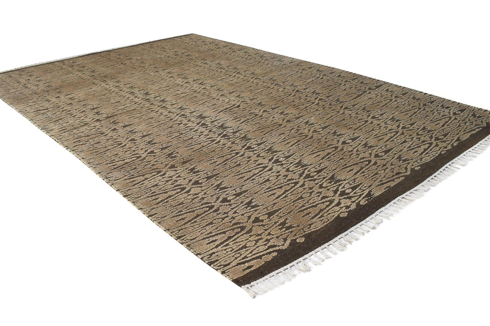 Dhurrie Brown Wool Rug 4' X 6' Modern Scandinavian Nordic Room Size Carpet 7864673108117