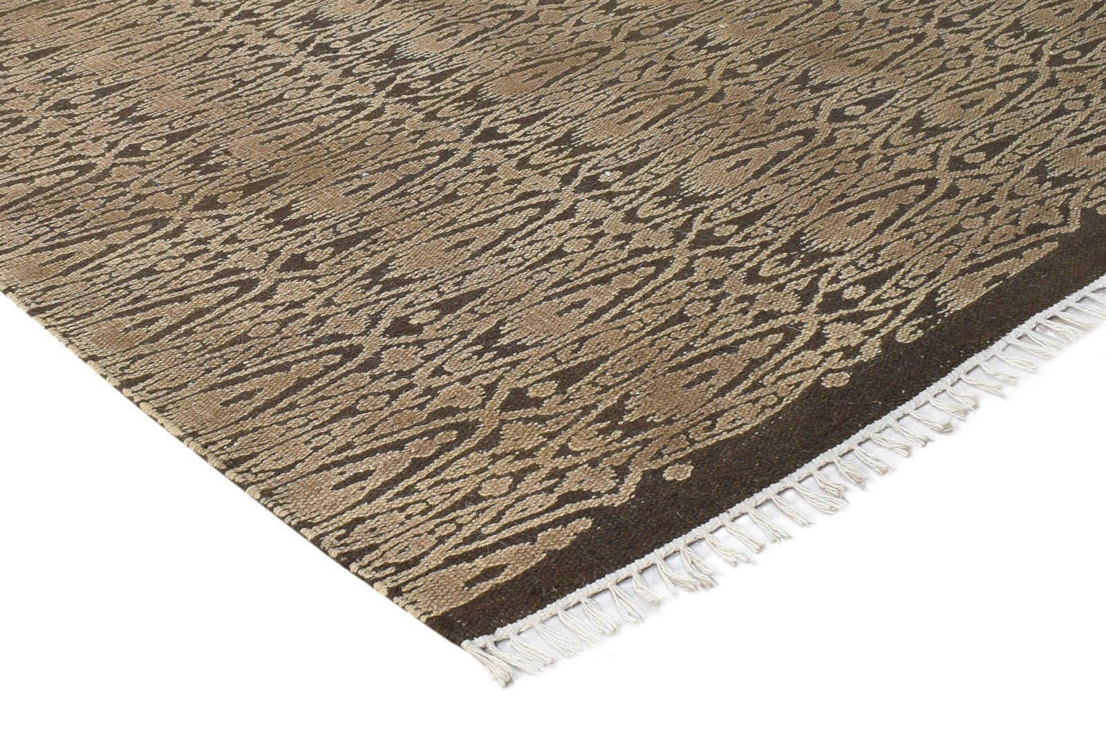 Dhurrie Brown Wool Rug 4' X 6' Modern Scandinavian Nordic Room Size Carpet 7864673108117
