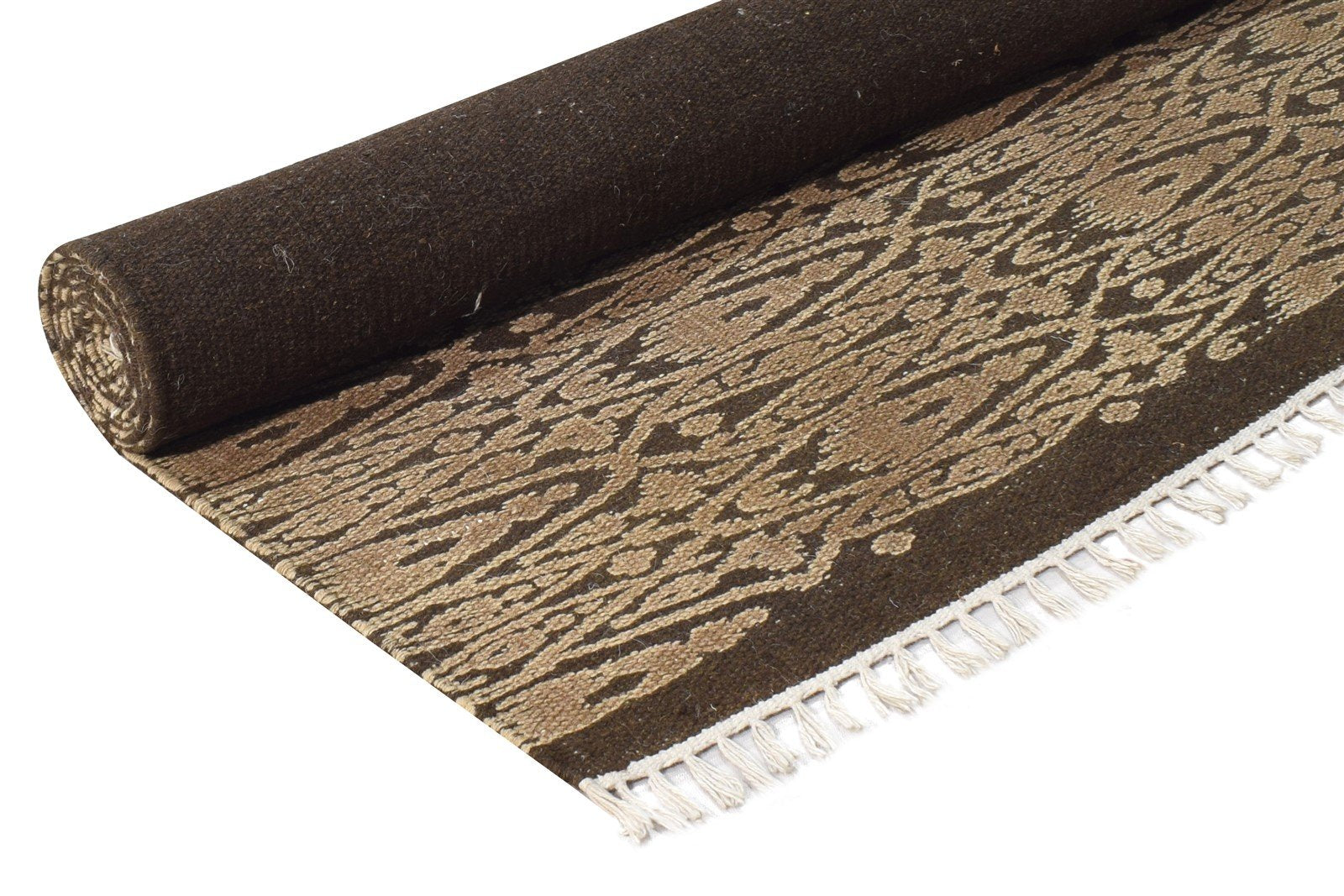 Dhurrie Brown Wool Rug 4' X 6' Modern Scandinavian Nordic Room Size Carpet 7864673108117