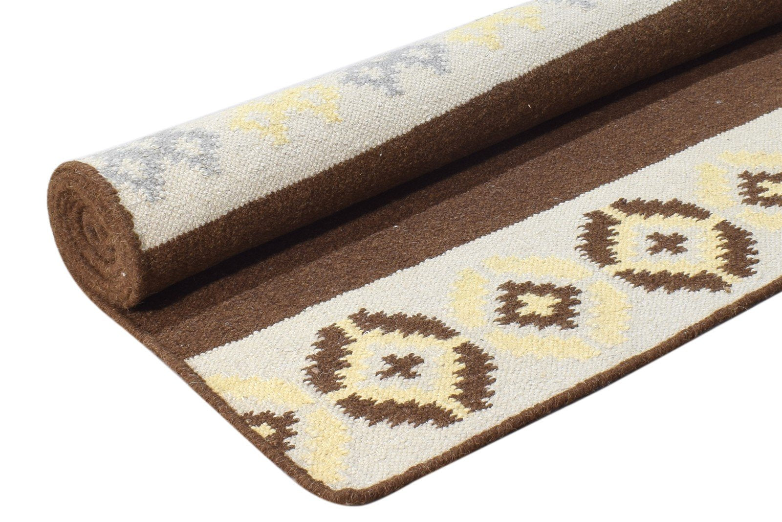Dhurrie Brown Wool Rug 5' X 7' Southwestern American Tribal Room Size Carpet 7865032081557