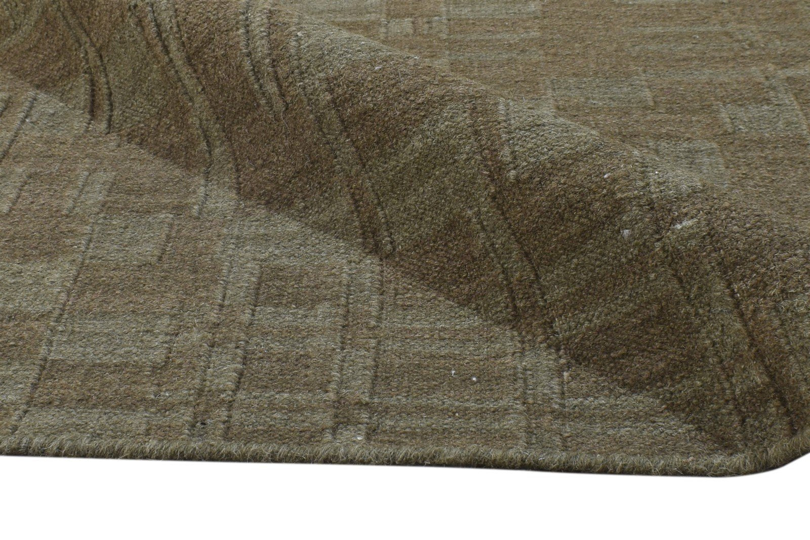Dhurrie Brown Wool Rug 5' X 8' Modern Scandinavian Abstract Room Size Carpet 7865022349461