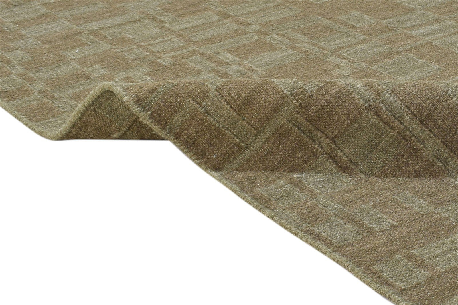 Dhurrie Brown Wool Rug 5' X 8' Modern Scandinavian Abstract Room Size Carpet 7865022349461