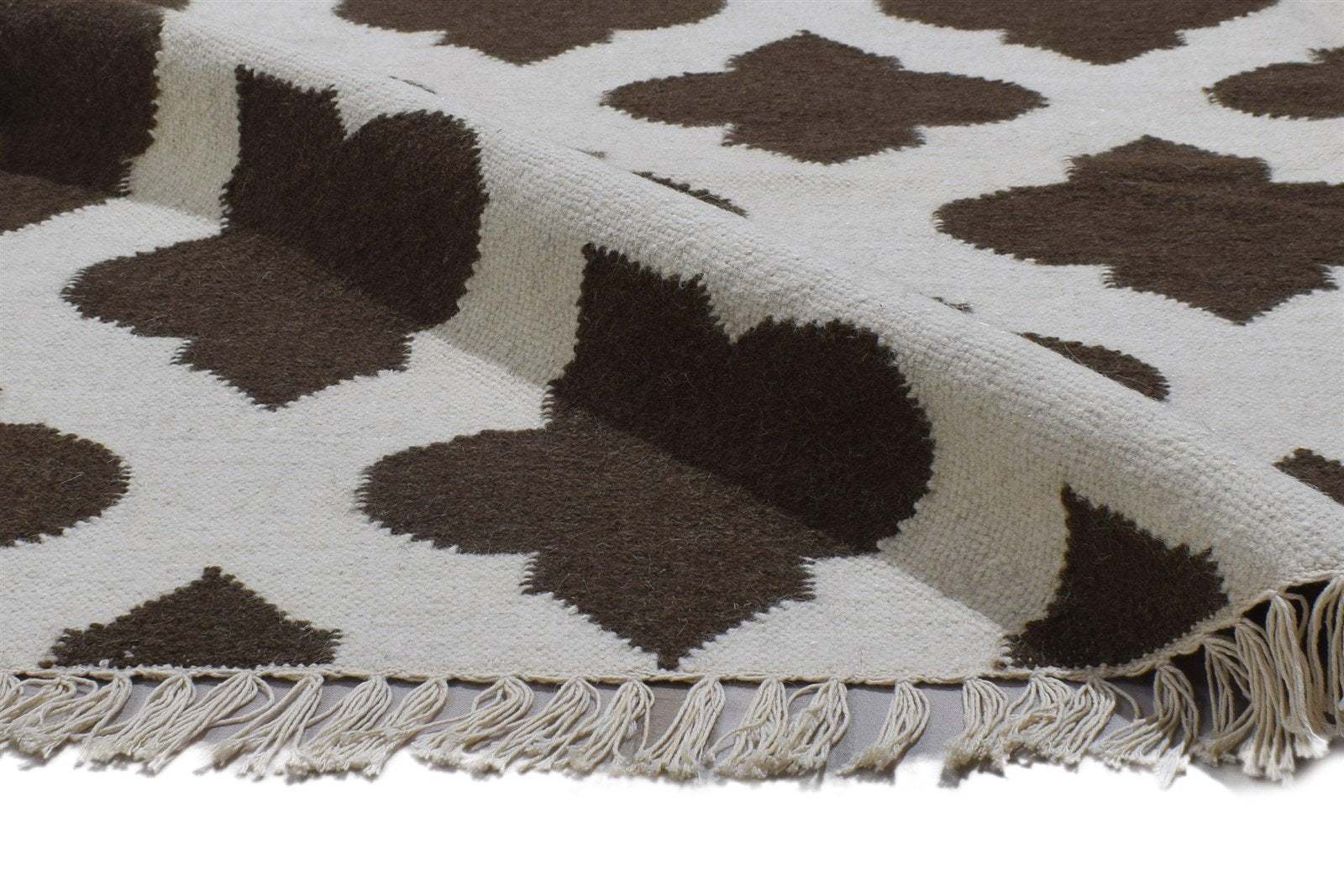 Farra Dhurrie Brown Wool Rug 6' X 8' Modern Moroccan Trellis 7864357355669