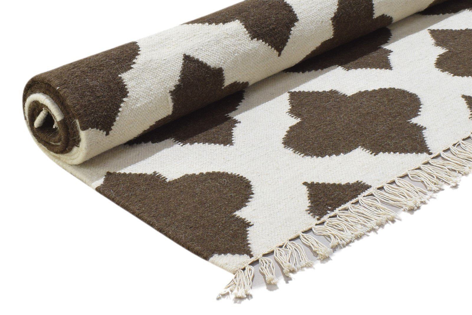 Farra Dhurrie Brown Wool Rug 6' X 8' Modern Moroccan Trellis 7864357355669