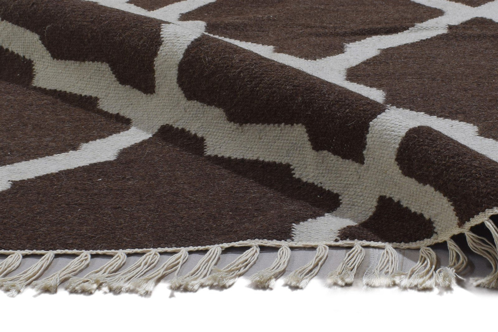 Dhurrie Brown Wool Rug 6' X 9' Modern Moroccan Trellis Room Size Carpet 7864356634773