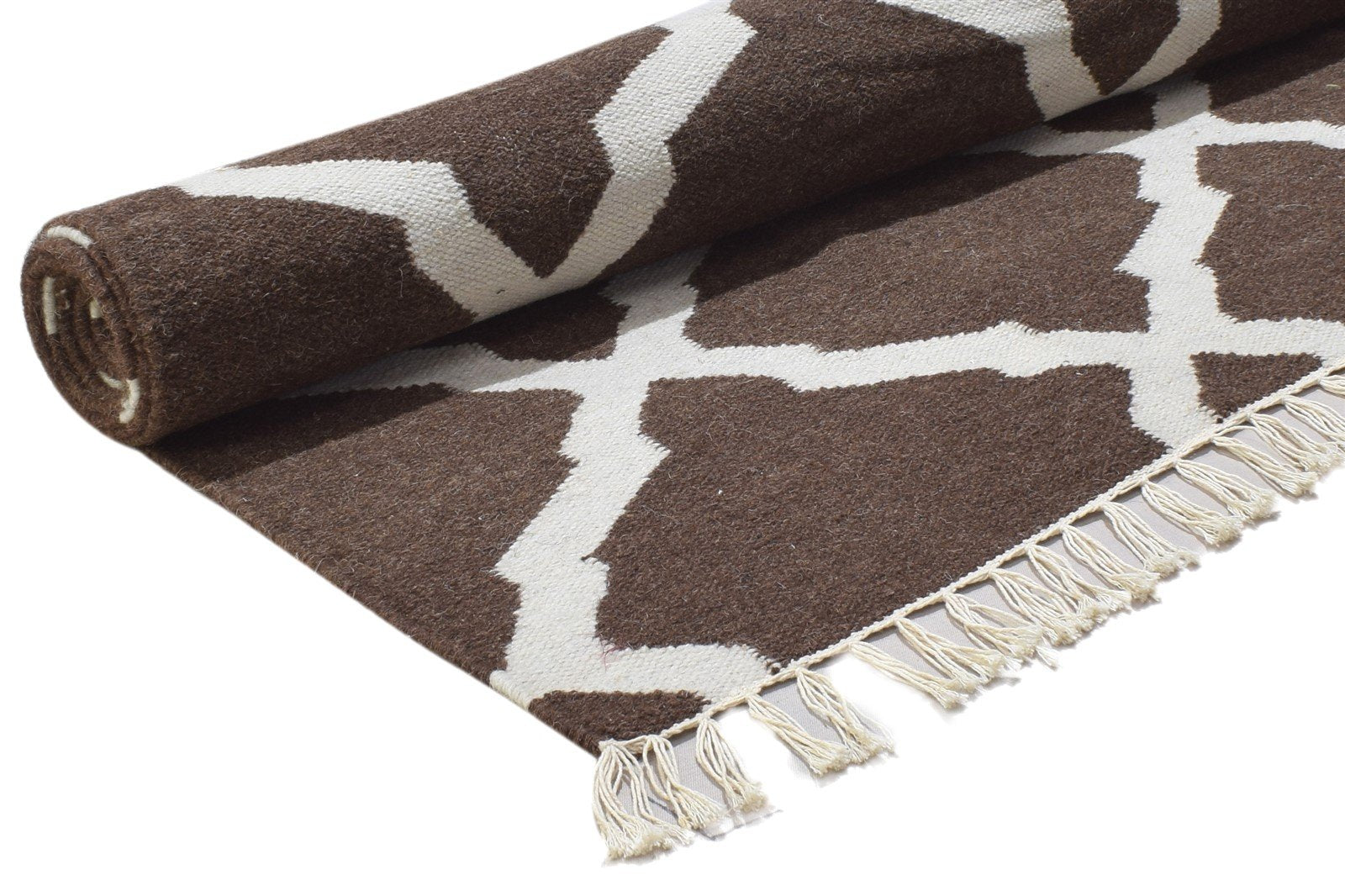 Dhurrie Brown Wool Rug 6' X 9' Modern Moroccan Trellis Room Size Carpet 7864356634773