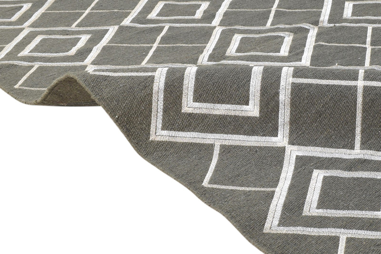 Dhurrie Charcoal Wool Rug 3' X 5' Modern Moroccan Diamond Room Size Carpet 7864669733013